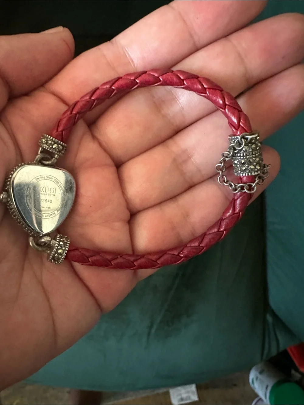 Ecclissi Heart-Shaped Red Braided Leather Bracelet Watch - Sterling Silver